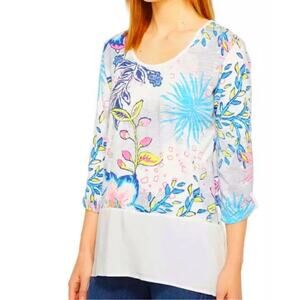 NEW Fresh Produce Tunic Top Cabana Bright Windfall White XL Floral Colorful